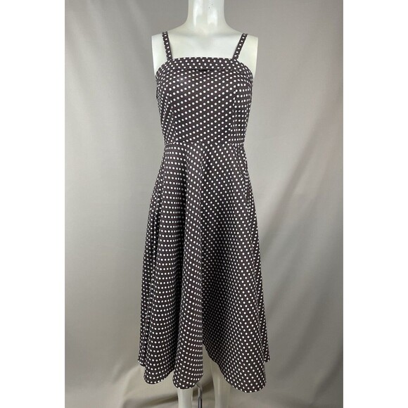 Stop Staring! Full Circle Sun Dress Women's SM Brown Polka Dot Swing Retro Vtg - Picture 10 of 14